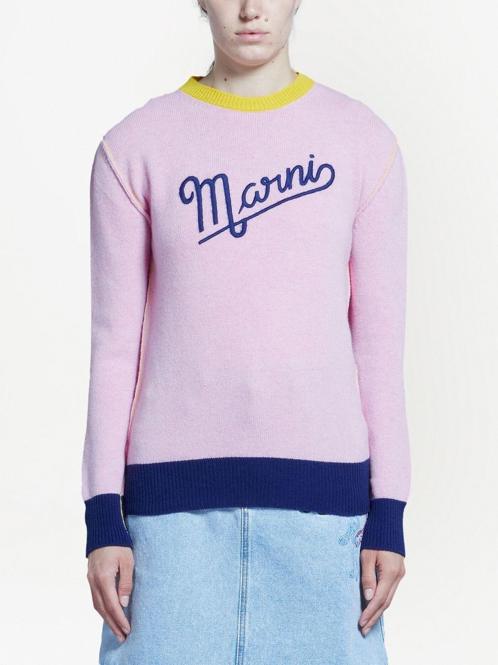 embroidered-logo contrast-trim jumper - 2