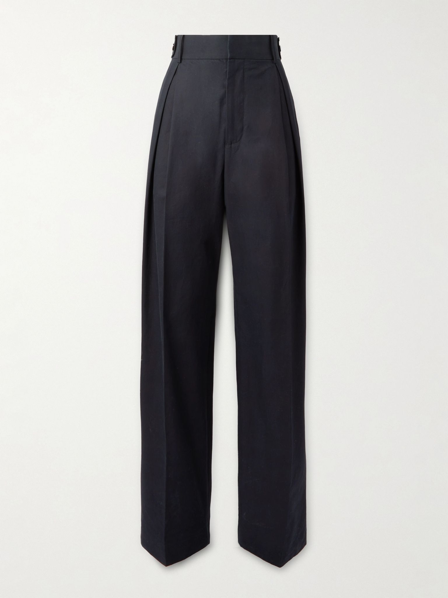 Pleated cotton-twill wide-leg pants Midnight blue - 1
