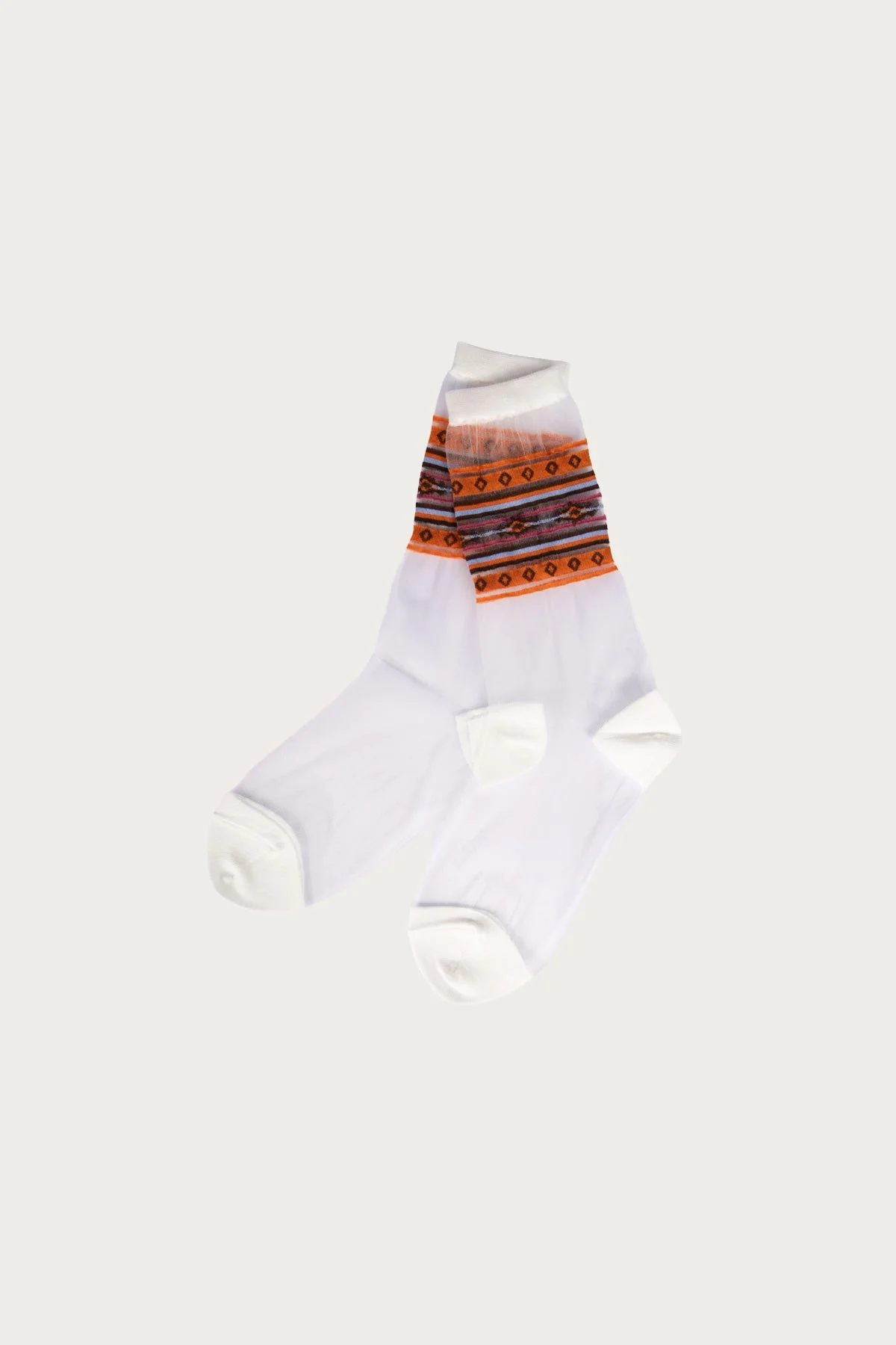 200 Yarns GYPSY Stripe Sheer Socks - White/Orange - 1