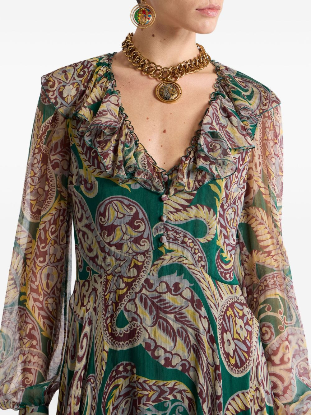 paisley ruffled maxi dress - 4