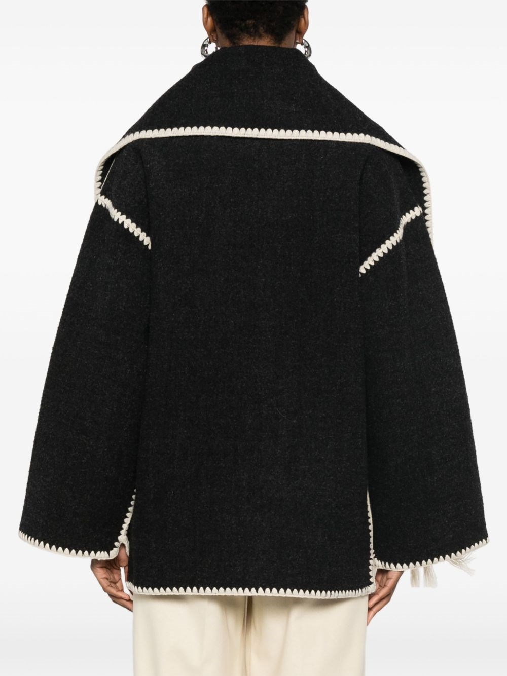 Embroidered scarf wool jacket - 4