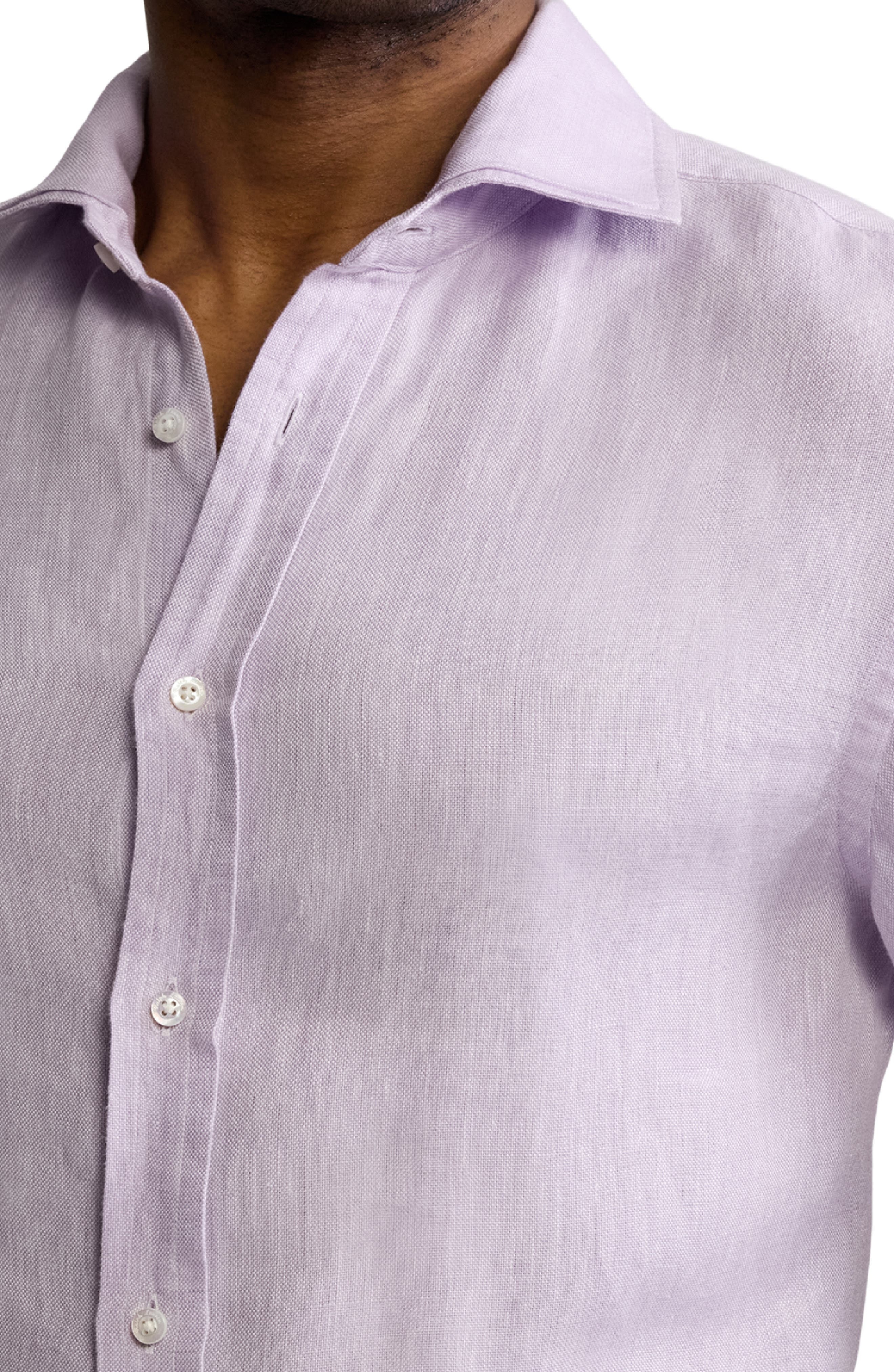 Ralph Lauren Purple Label Basket Weave Linen Button-Up Shirt in Lilac Breeze at Nordstrom - 4