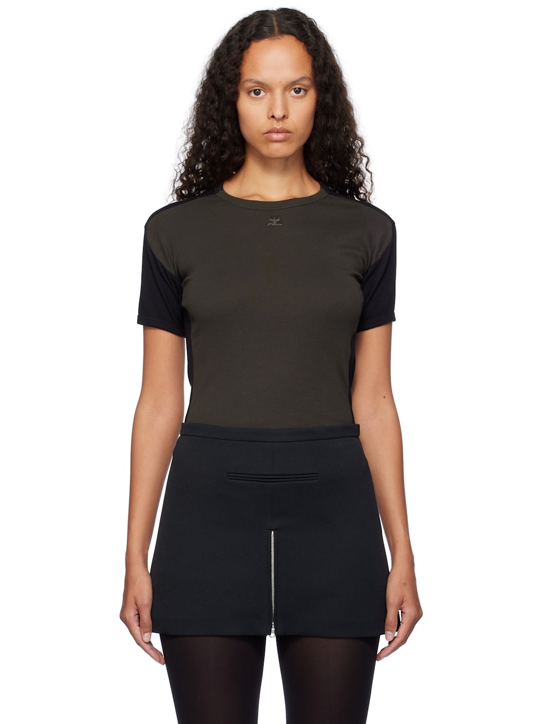 Brown & Black Contrast Frame T-shirt - 1