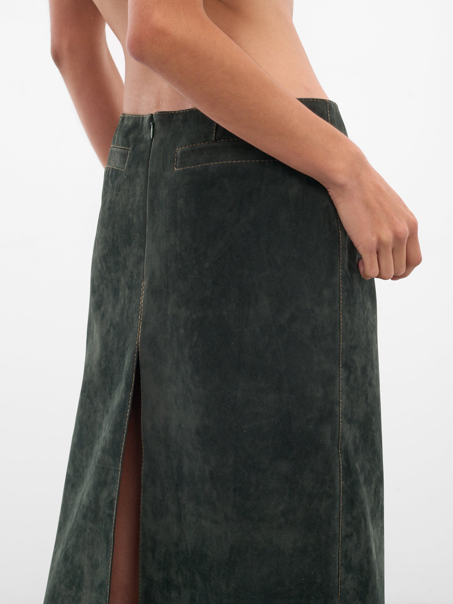 Dark Green Vegan Leather Skirt - 5