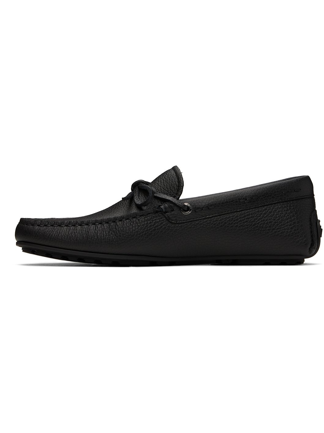 Black Grained-Leather Driver Sole Loafers - 3