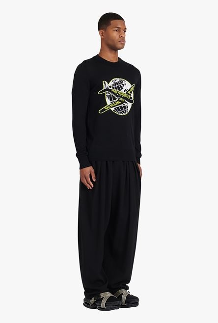 Black wool sweater with neon yellow Balmain logo - 7