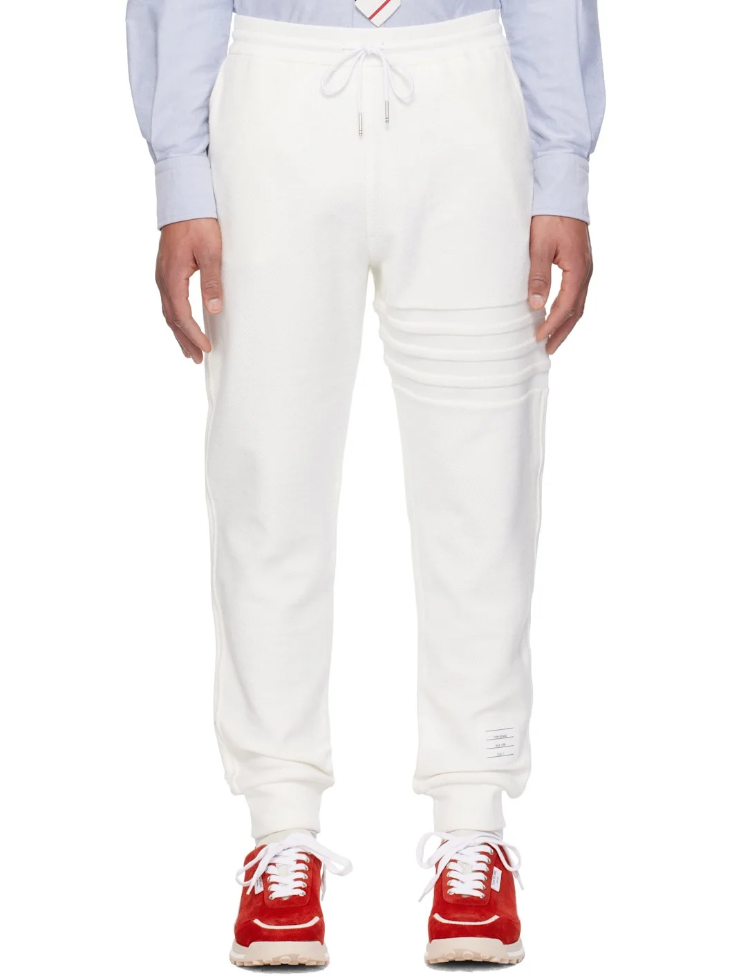 White 4-Bar Reverse Loopback Lounge Pants - 1