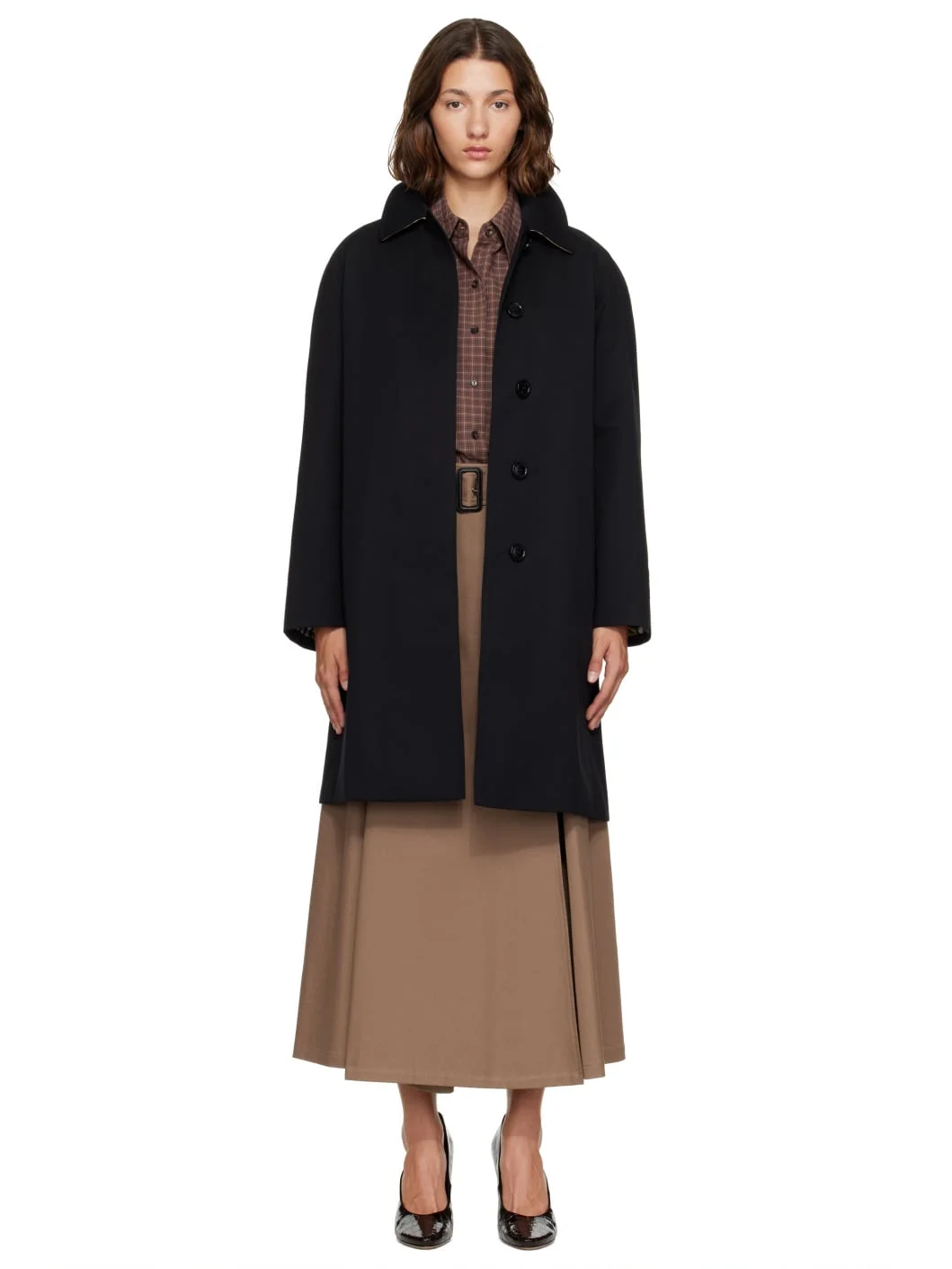 Black Cotton Gabardine Trench Coat - 1