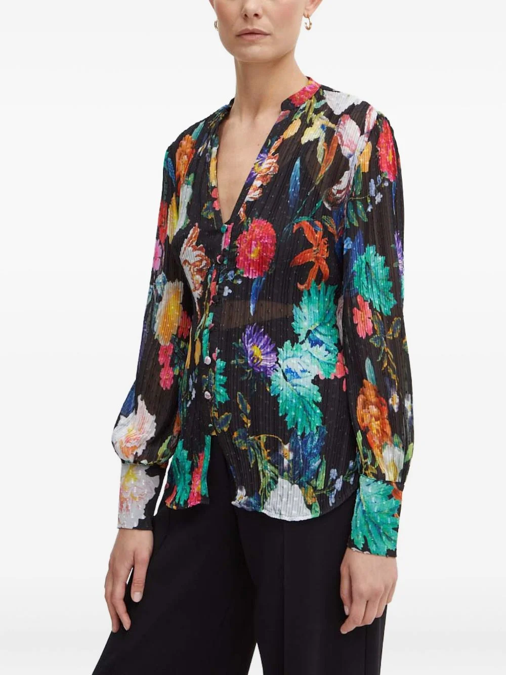 floral-pattern long-sleeve blouse - 1