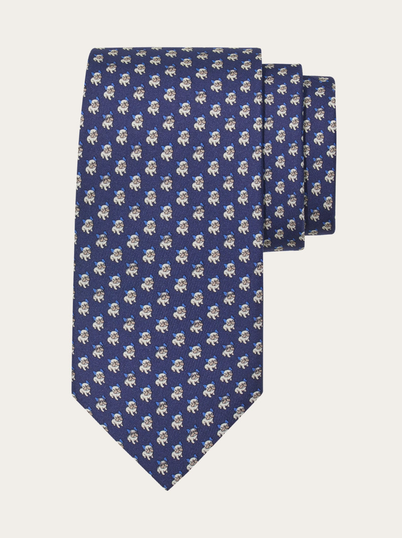 Bulldog print silk tie 1