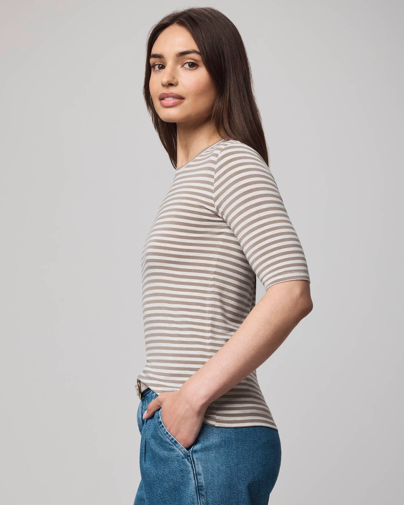 Bamboo Blend Stripe Quarter Sleeve Tee 4