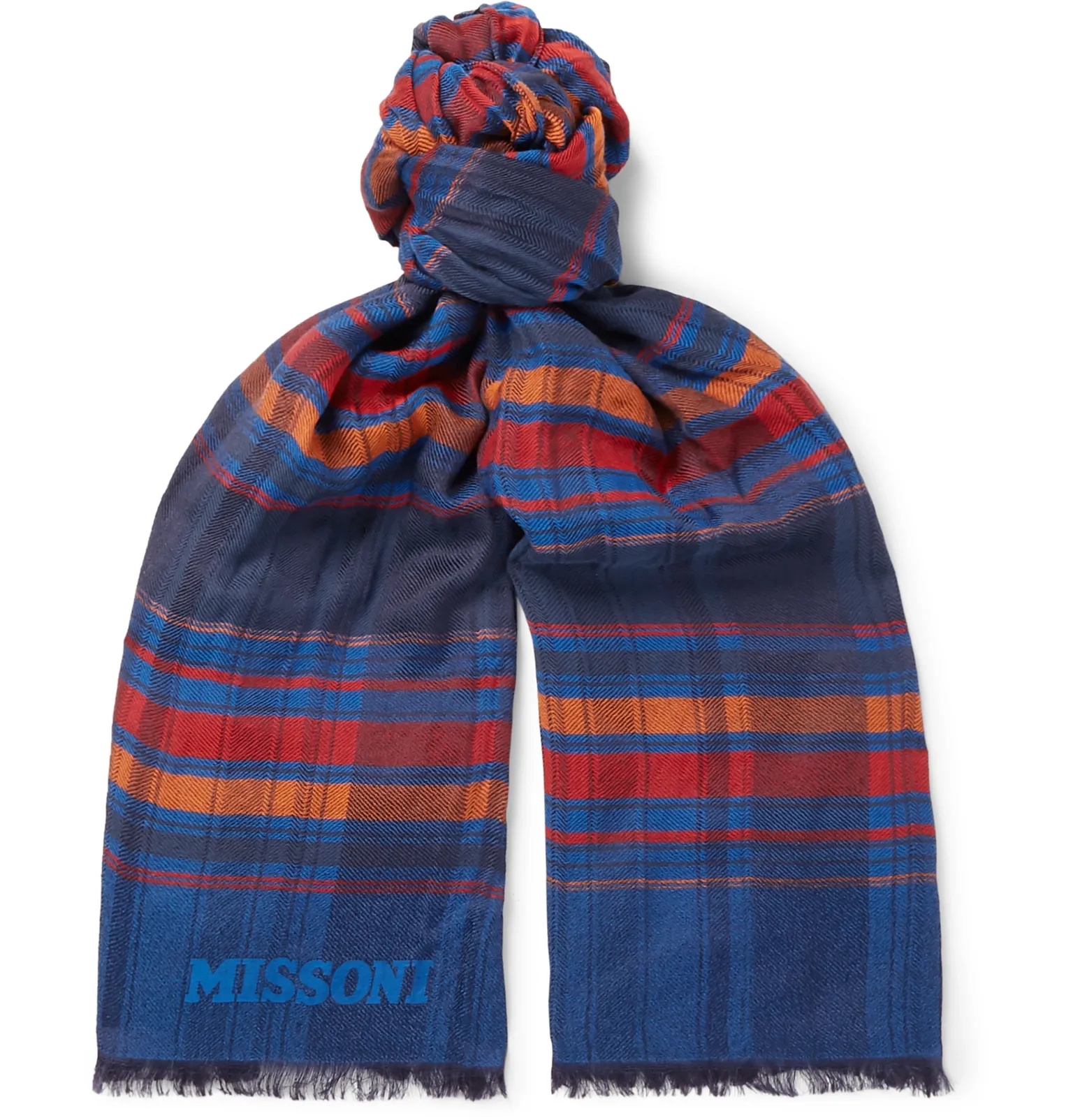 Striped Fringed Cotton and Silk-Blend Scarf - 1