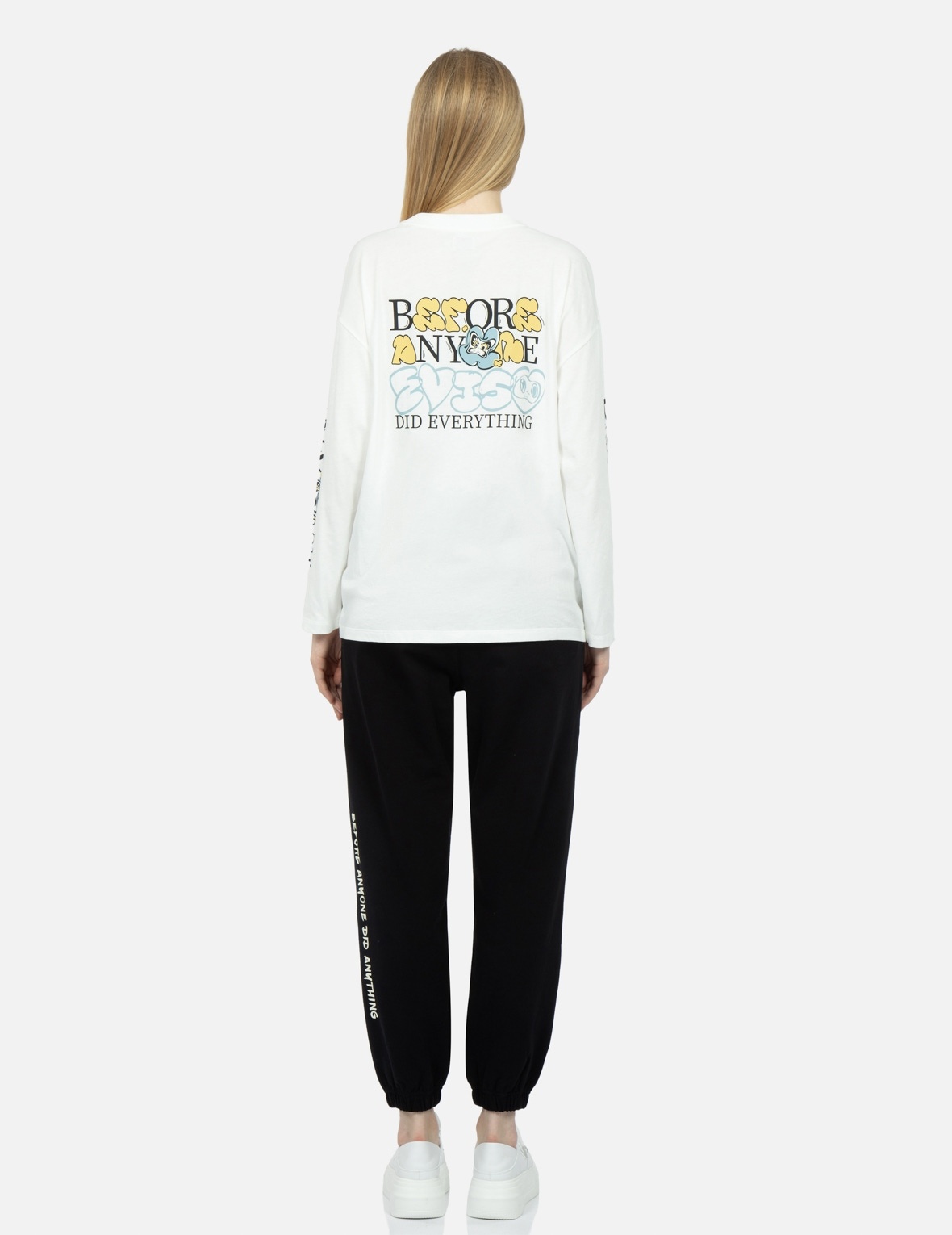 GRAFFITI DARUMA SLOGAN PRINT LONG-SLEEVE T-SHIRT - 5