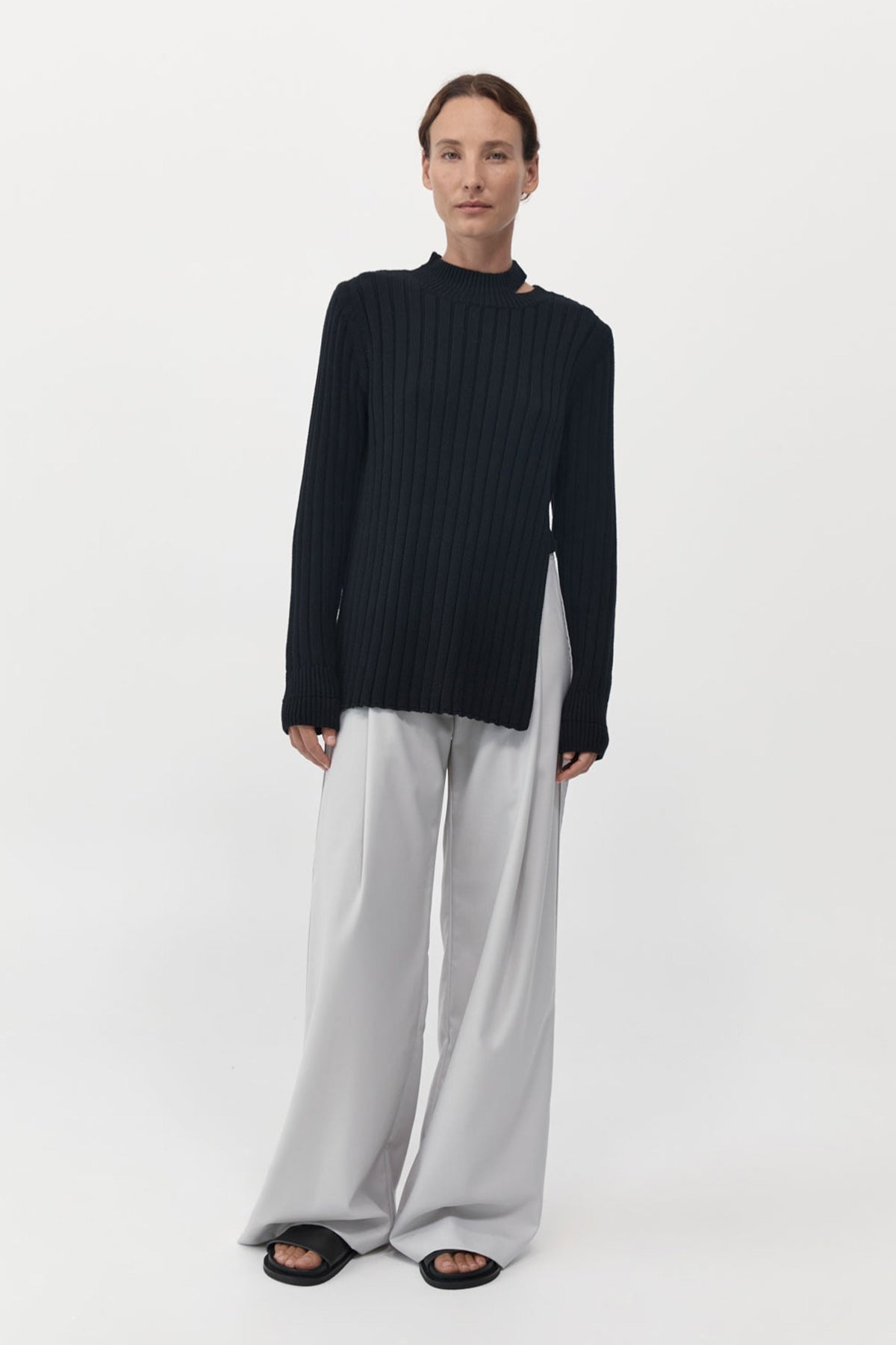 Deconstructed Rib Knit Jumper - Black - 1