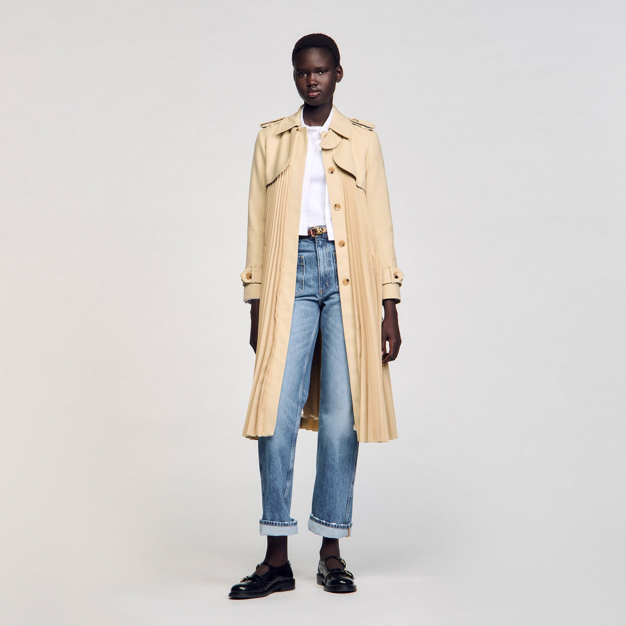 PLEATED TRENCH COAT WITH BELT - 2