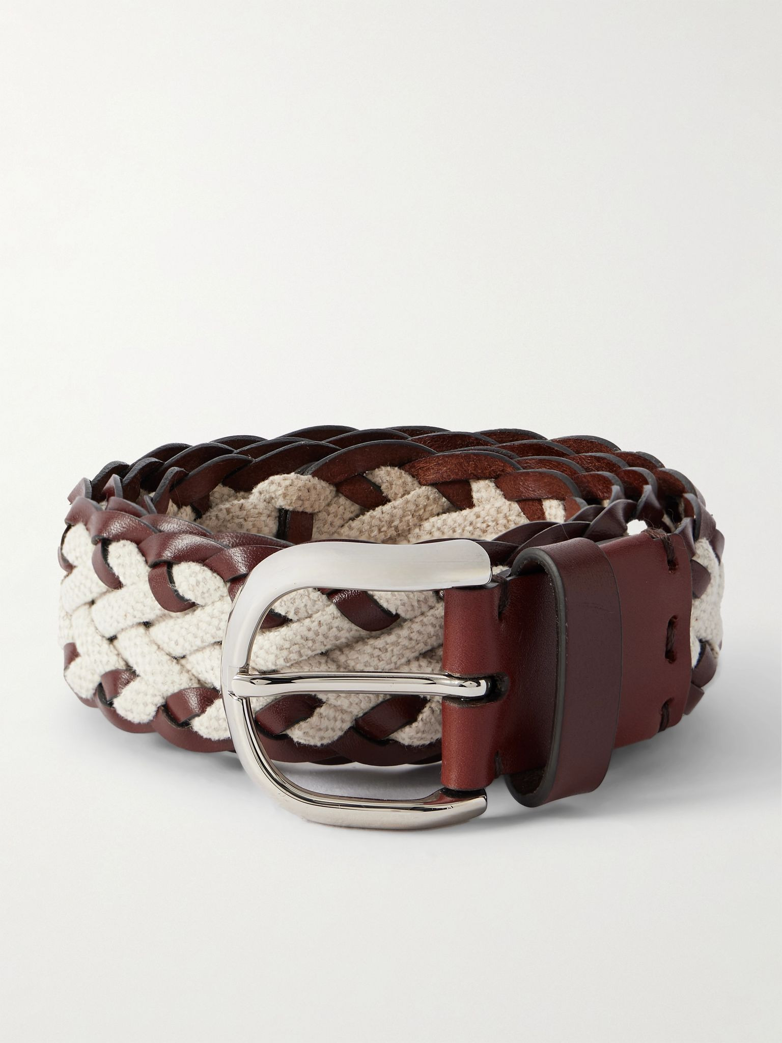 Cinta Leather-Trimmed Woven Canvas Belt Brown - 1