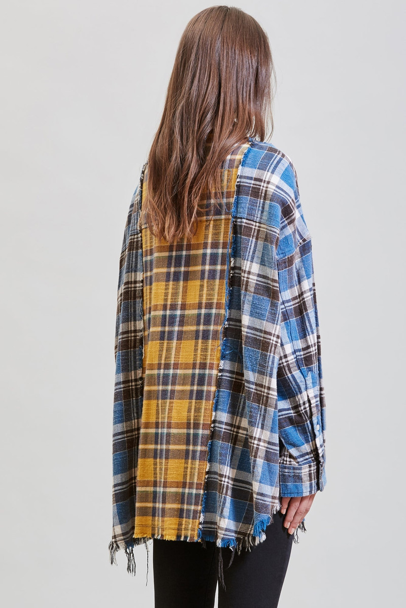 DROP NECK COMBO WORKSHIRT - BLUE AND YELLOW PLAID | R13 5