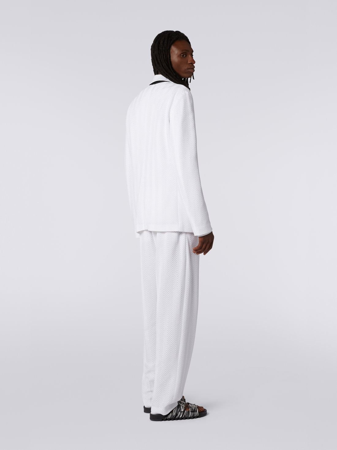 Plain cotton and viscose chevron double-breasted blazer - 3