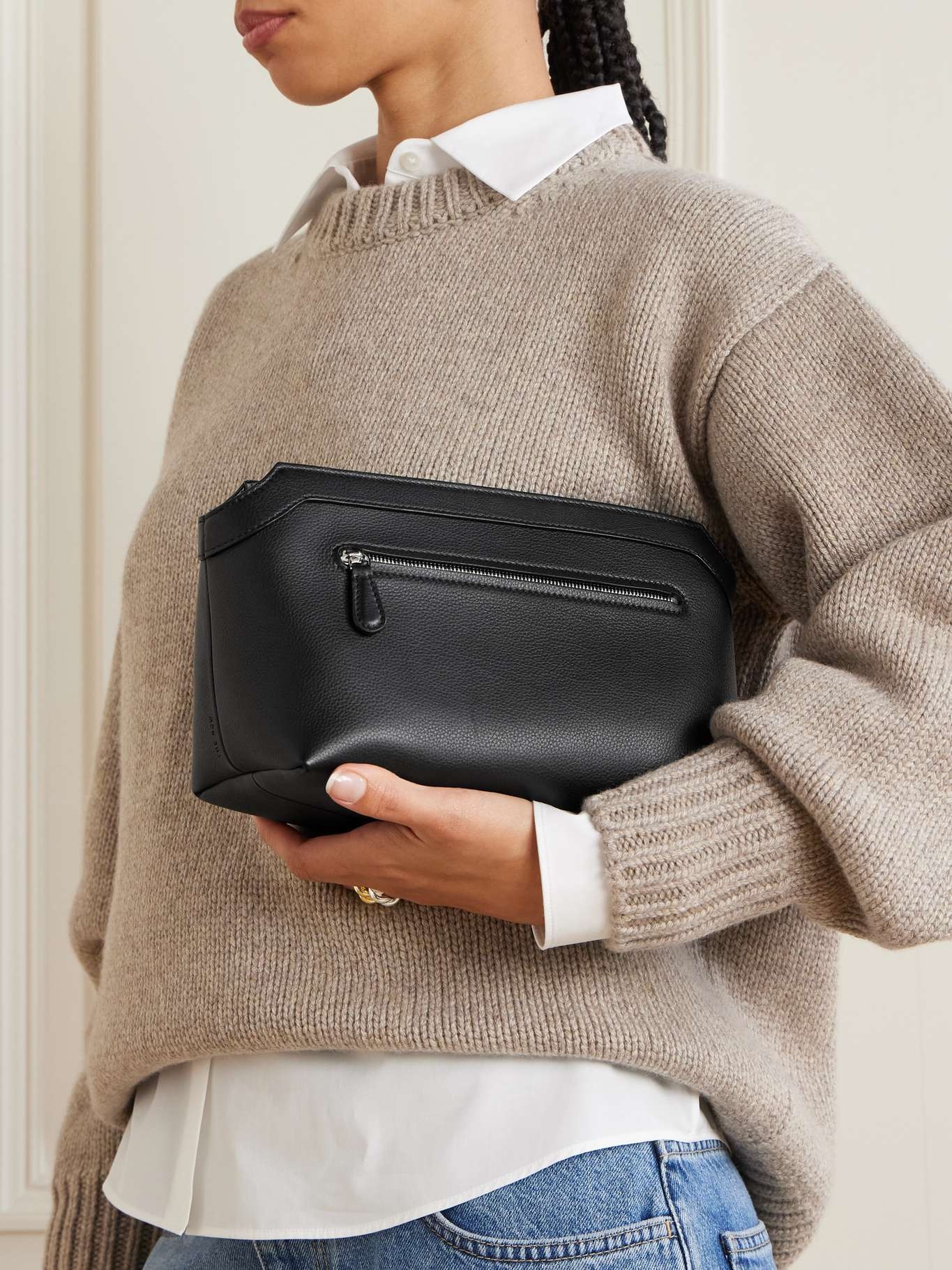 Terrasse textured-leather clutch Black - 2