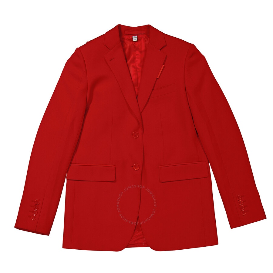 Burberry Ladies Bright Red Grain De Poudre Wool Panel Detail Tailored Blazer Jacket - 1