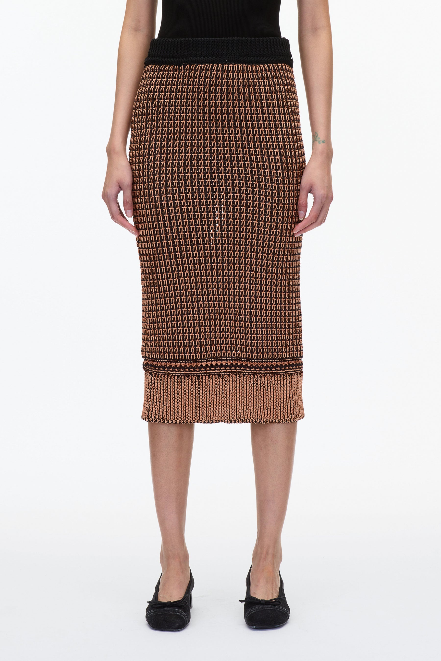 Bi-Color Knit Pencil Skirt - 2