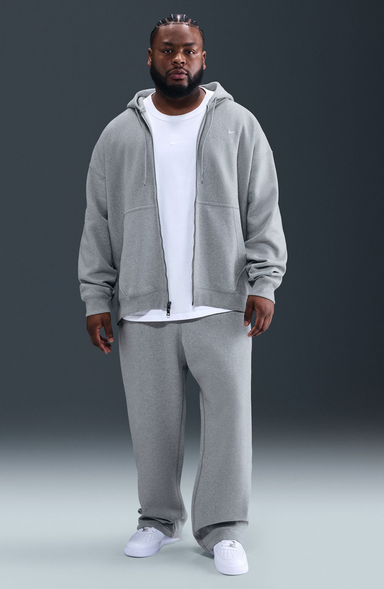 Nike Life Fleece Full Zip Hoodie in Dark Grey Heather at Nordstrom - 9