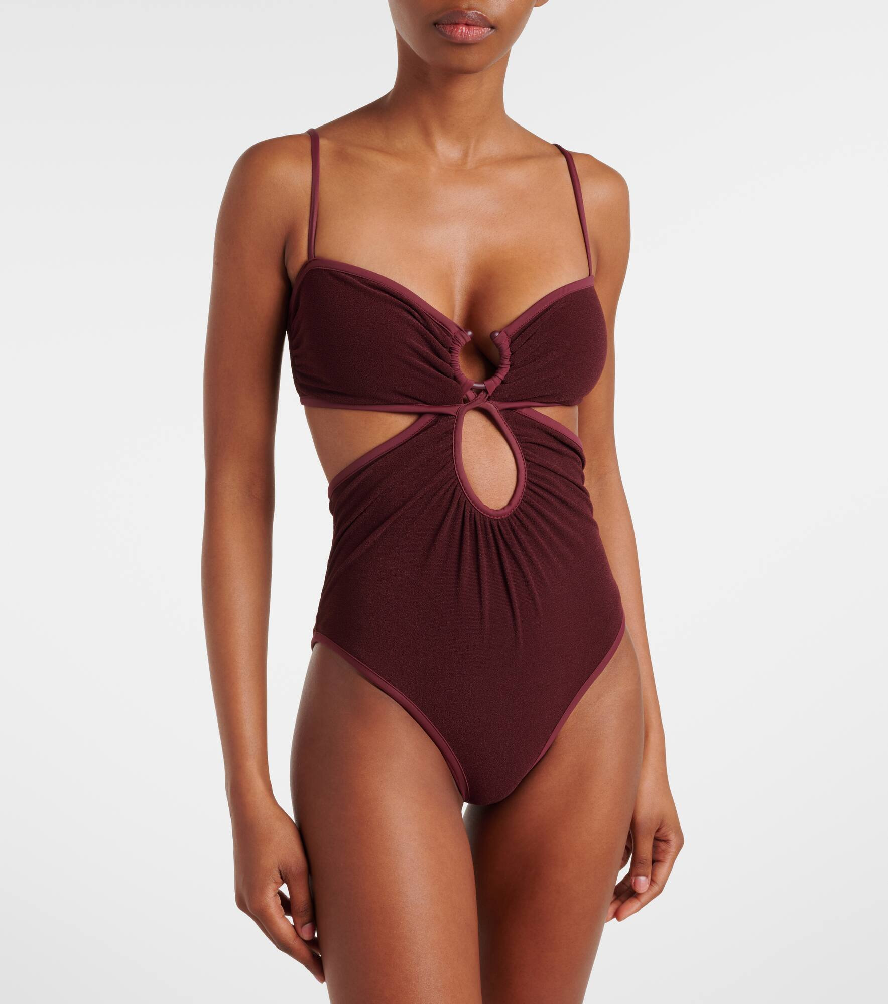 Cutout gathered terry swimsuit - 2