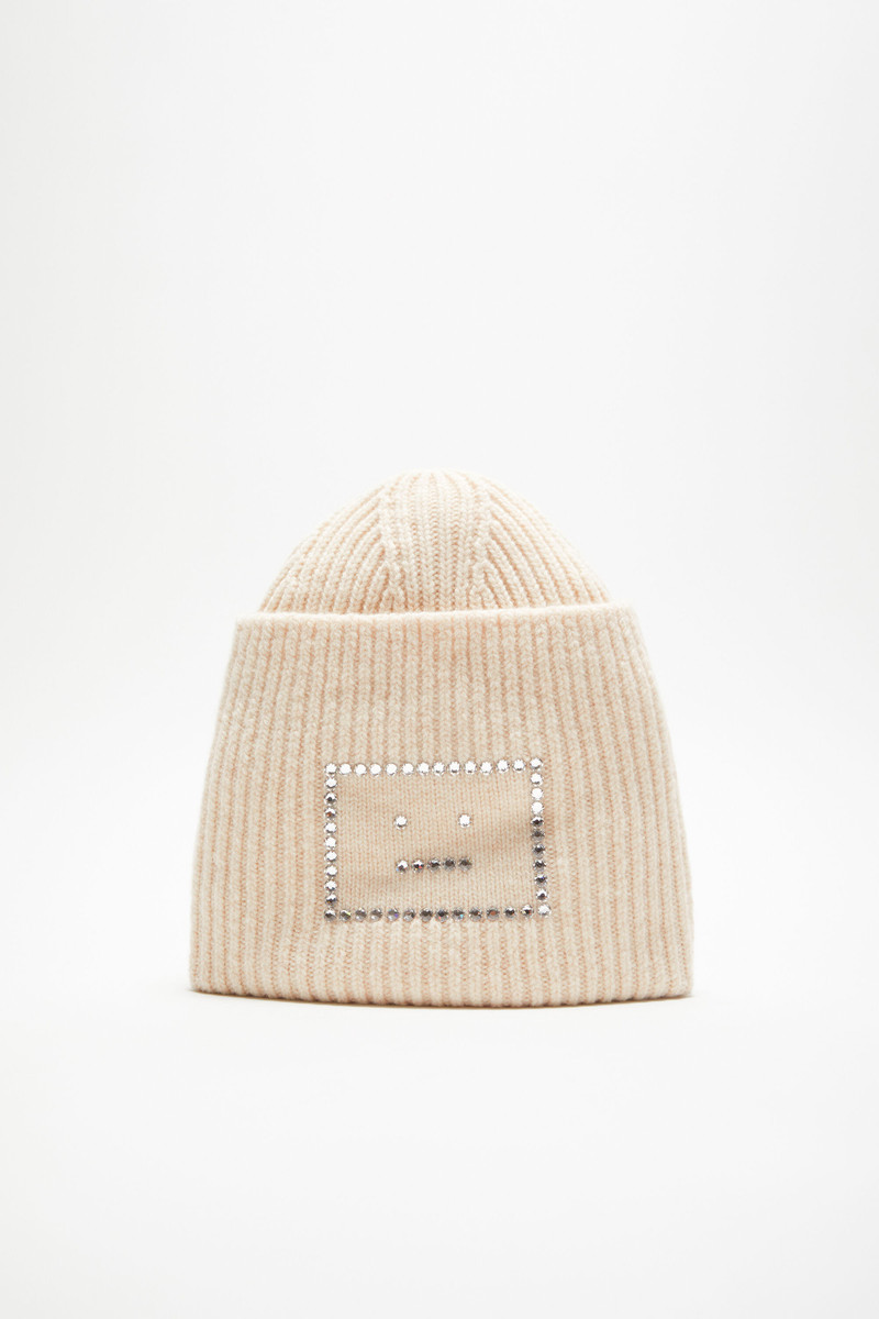 Embellished Face square beanie - Oatmeal melange 1