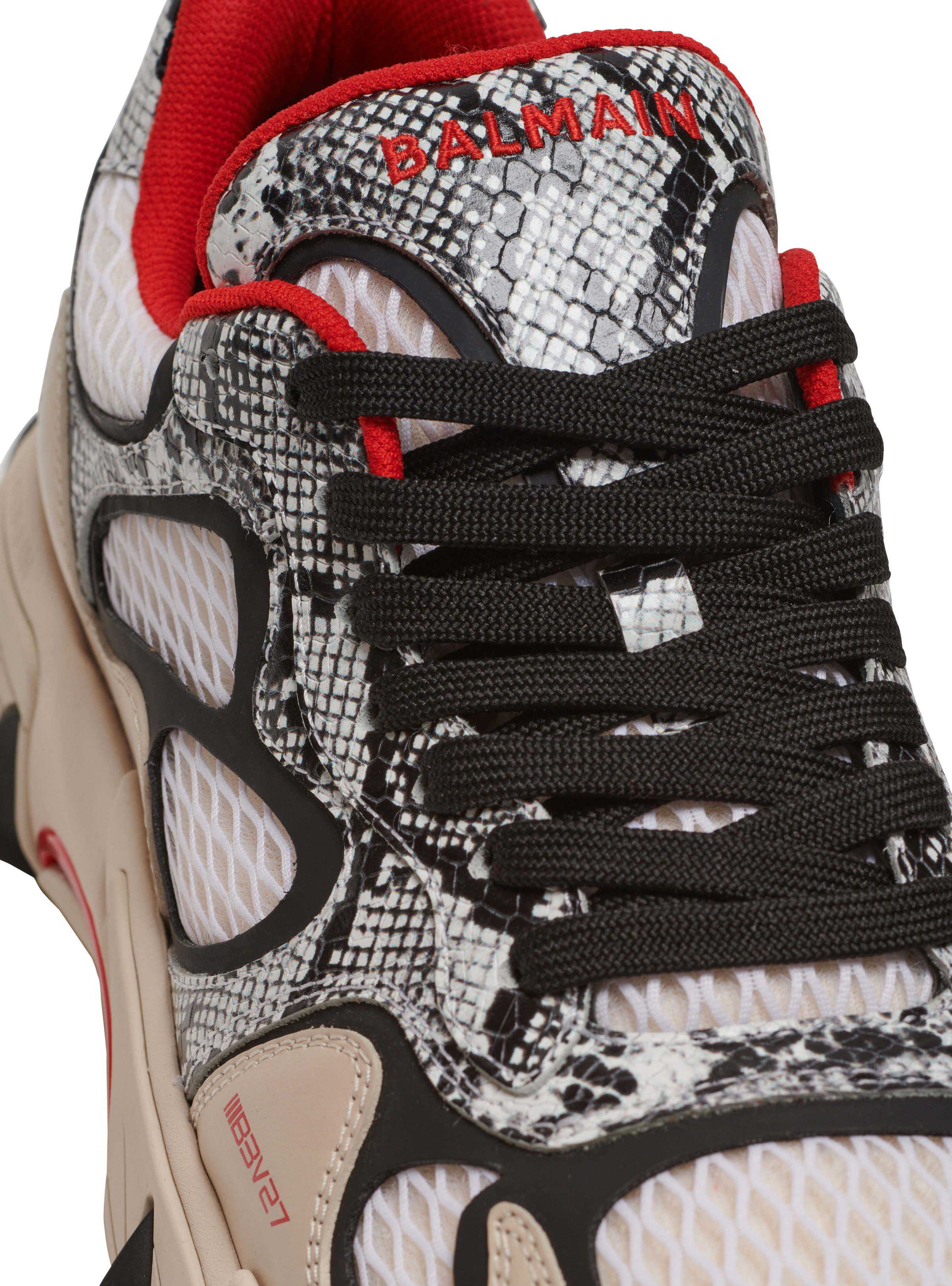 B-East mesh and snakeskin-effect leather trainers - 8