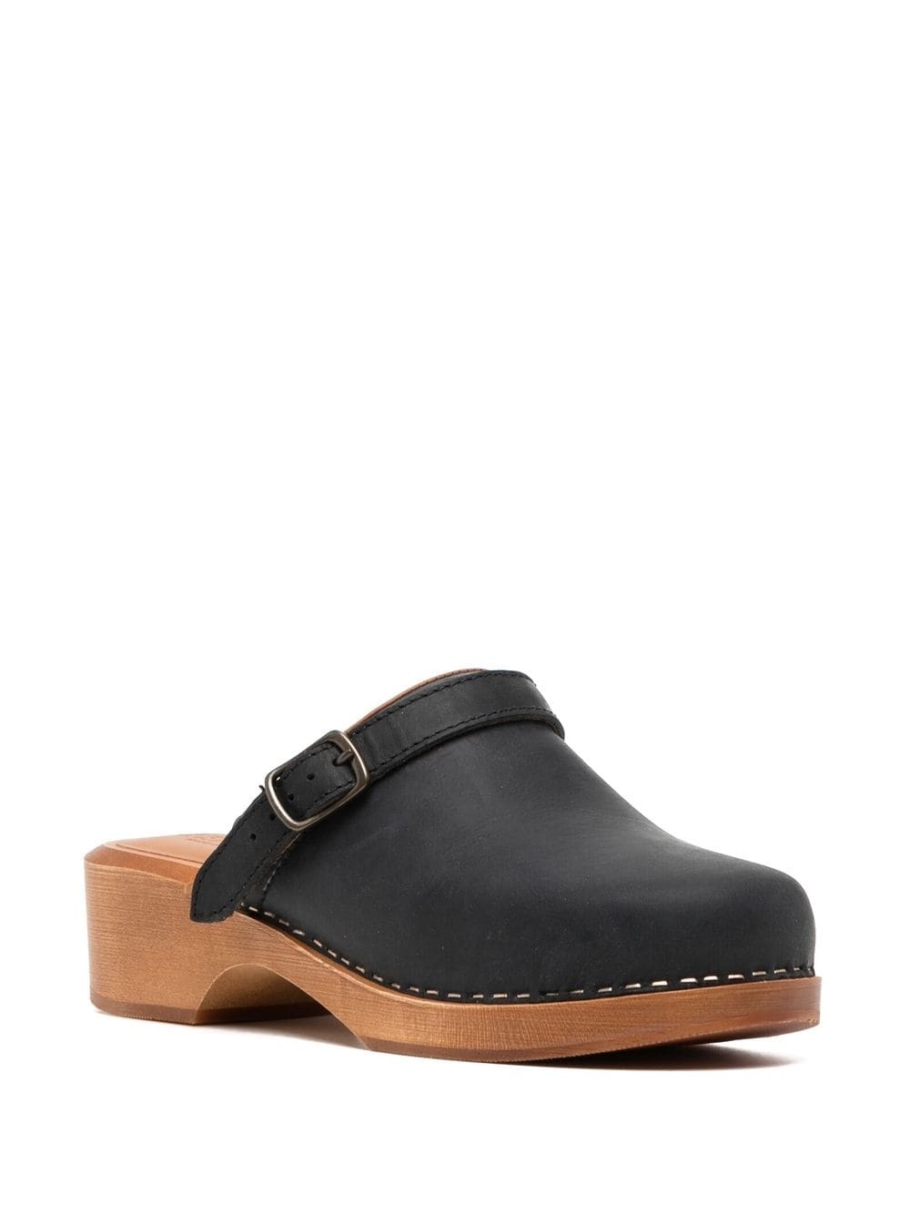 wooden-platform leather clogs - 2