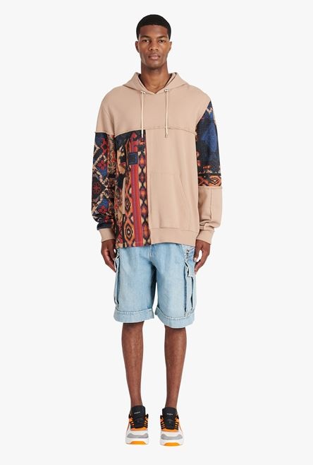 Beige cotton sweatshirt with multicolor patchwork print - 4