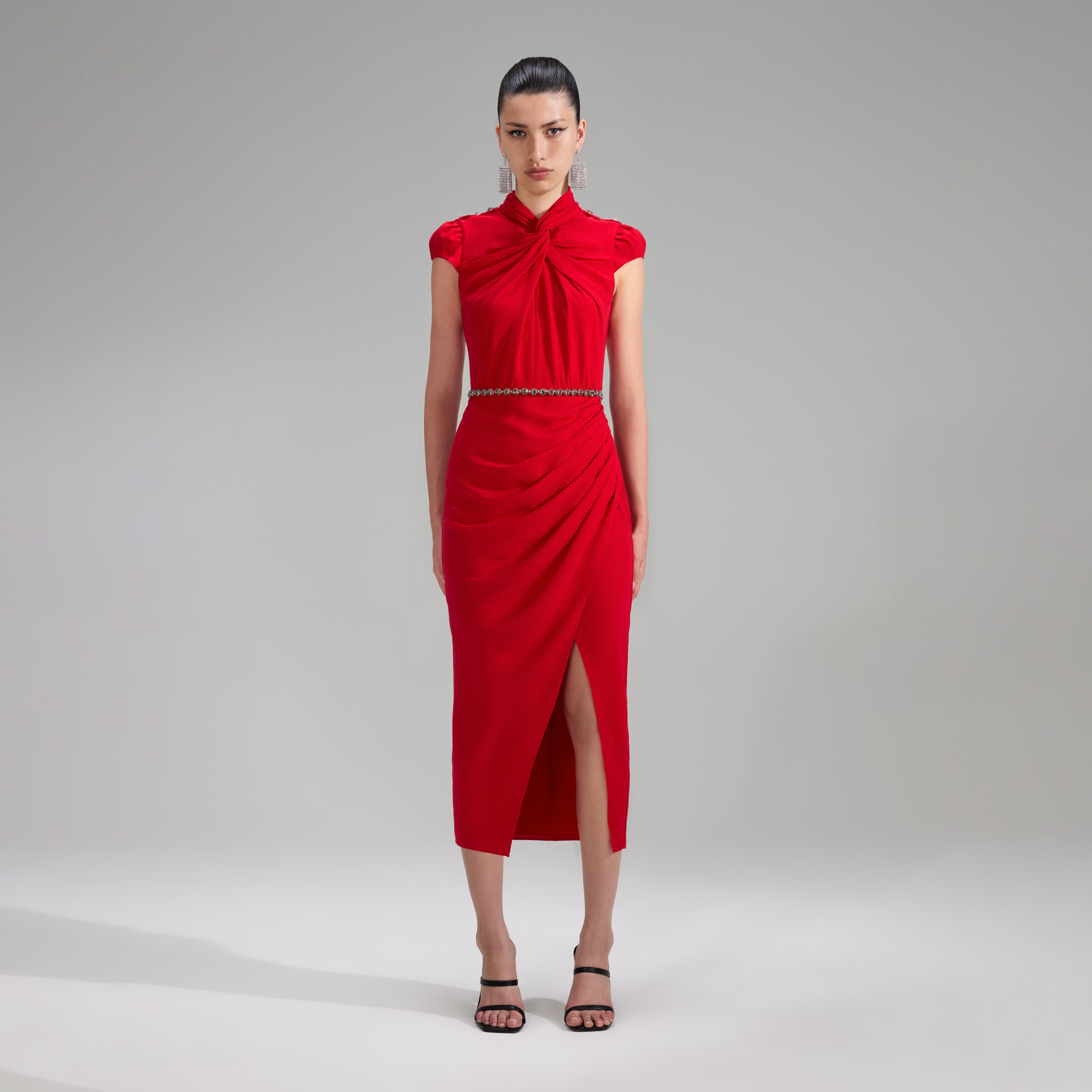 self-portrait☆Red Tailored Crepe Midi ワンピース【UK発】 Self-Portrait Red Tailored Crepe Midi Dress in UK 8 Stunning