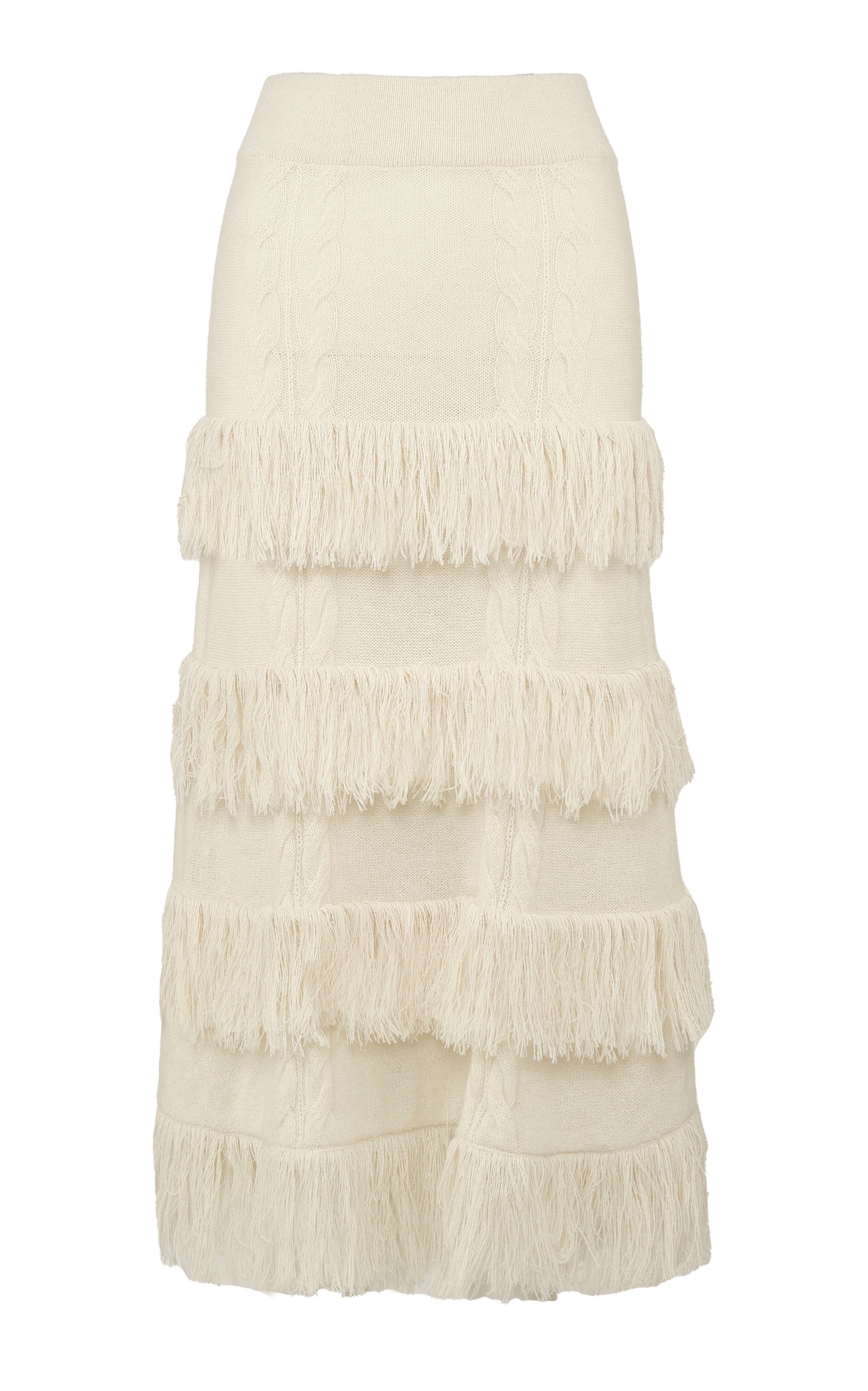 No Doubts Fringed-Trim Alpaca Midi Skirt white - 1