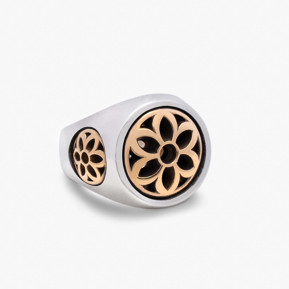 RS-CLB-Y-MED GOOD ART HLYWD Club Ring Two Tone Size Medium - Sterling Silver w/ Gold Rosettes - 9
