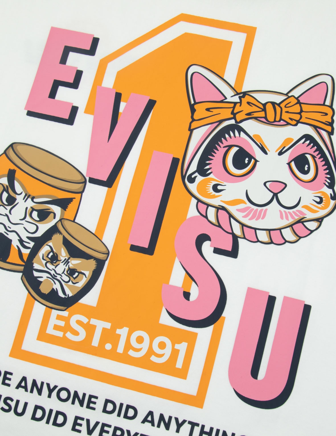FORTUNE CAT WITH TAIKO DARUMA PRINT T-SHIRT - 7