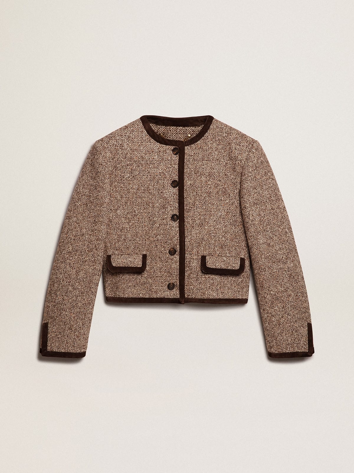 Brown cropped jacket with button fastening - 1