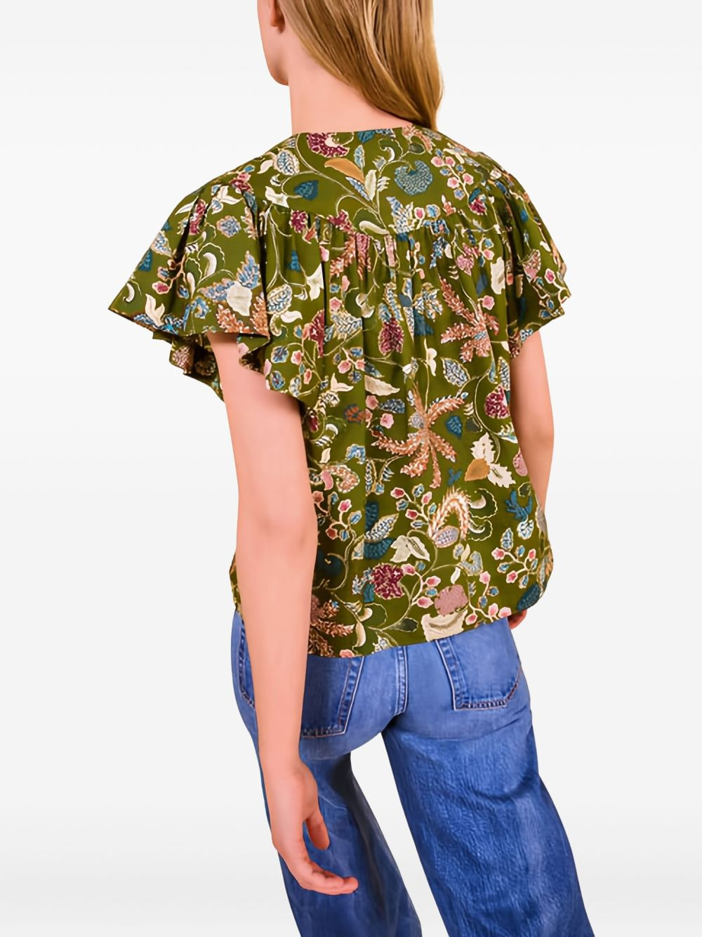 Perline flutter-sleeve floral blouse - 3