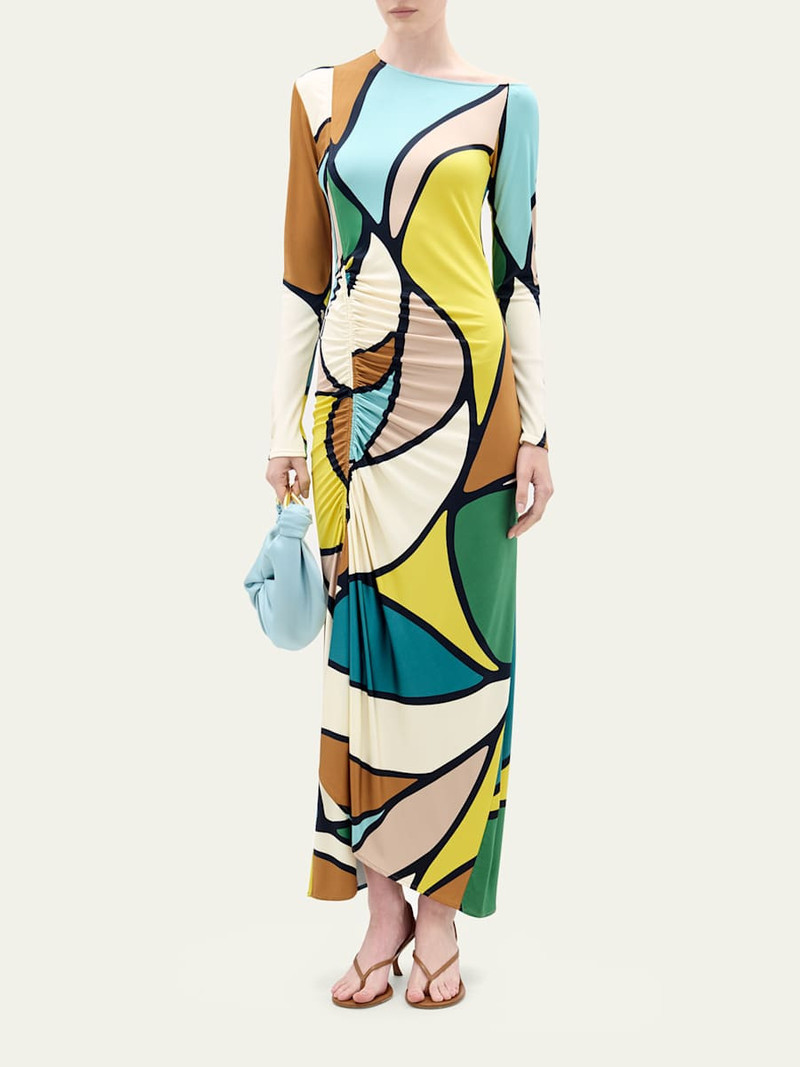 SILVIA TCHERASSI Ilania Abstract-Print Ruched Long-Sleeve Maxi Dress outlook