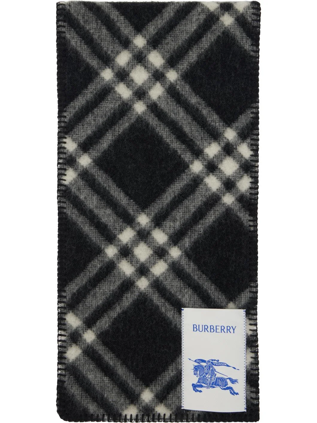 Black & Off-White Check Wool Scarf - 1