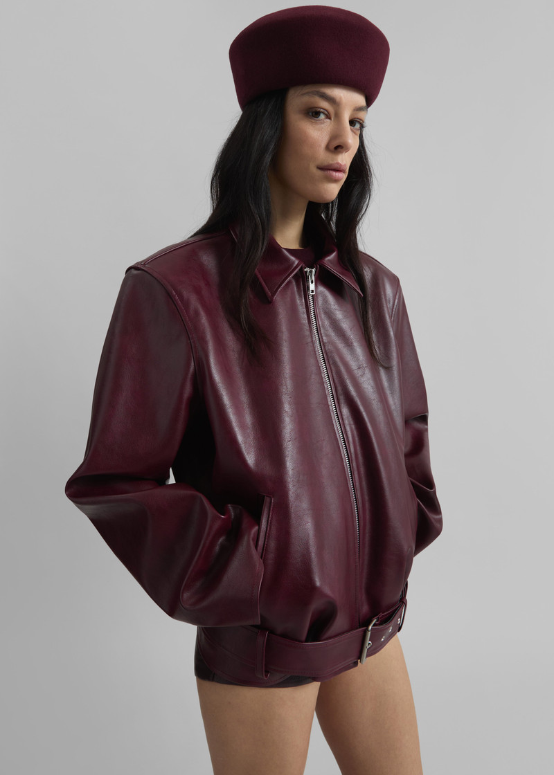 Norbury Faux Leather Jacket - Burgundy 4