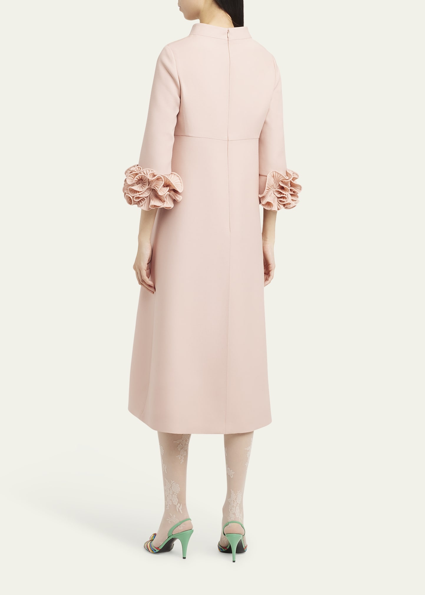 Floral Cuff Crepe Couture Midi Dress - 3