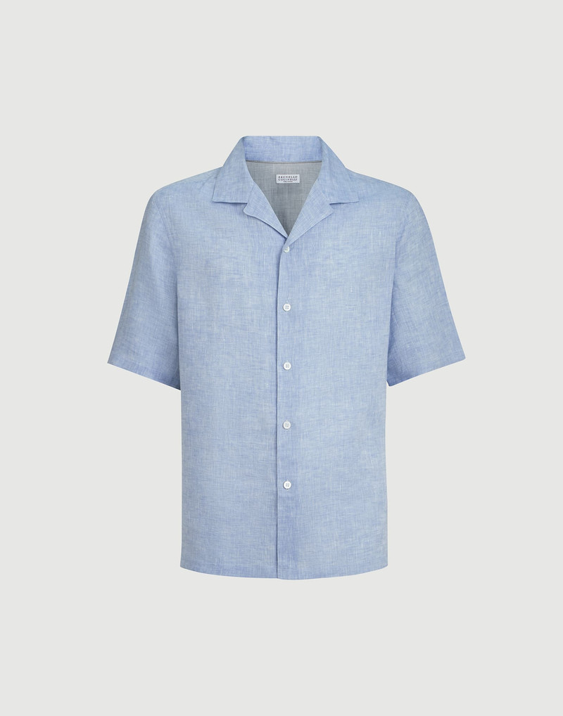 Linen easy fit short sleeve shirt with camp collar 1