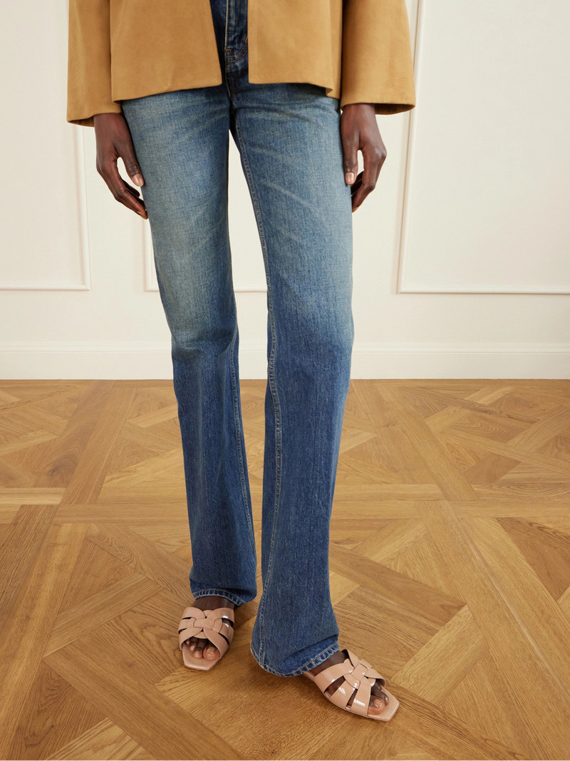 SAINT LAURENT Tribute Woven Patent-leather Slides outlook