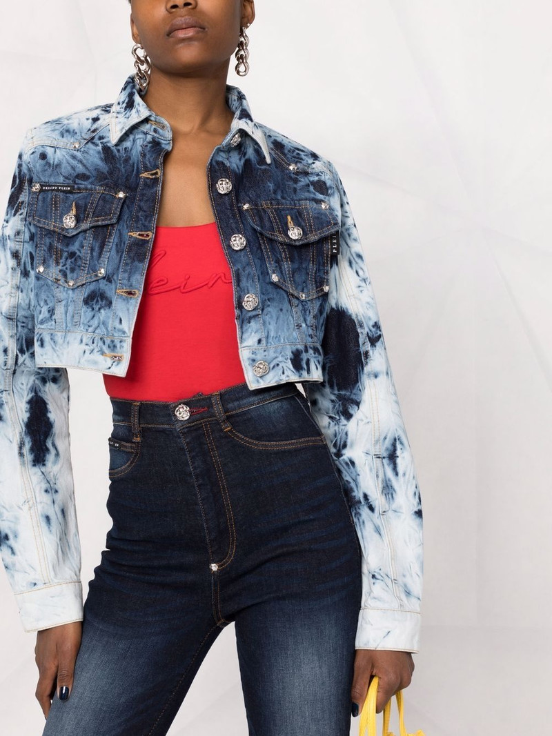 bleached-effect cropped denim jacket 5