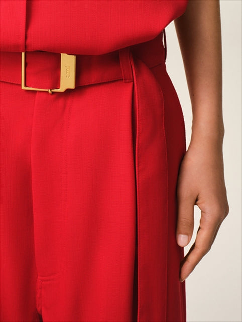 POPPY RED WOOL CARGO TROUSERS - 4