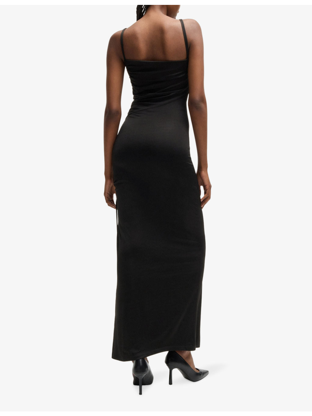 Asymmetric-neckline ruching stretch-woven maxi dress - 4