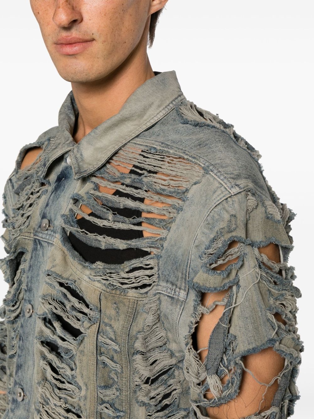 Shredded denim jacket clearance