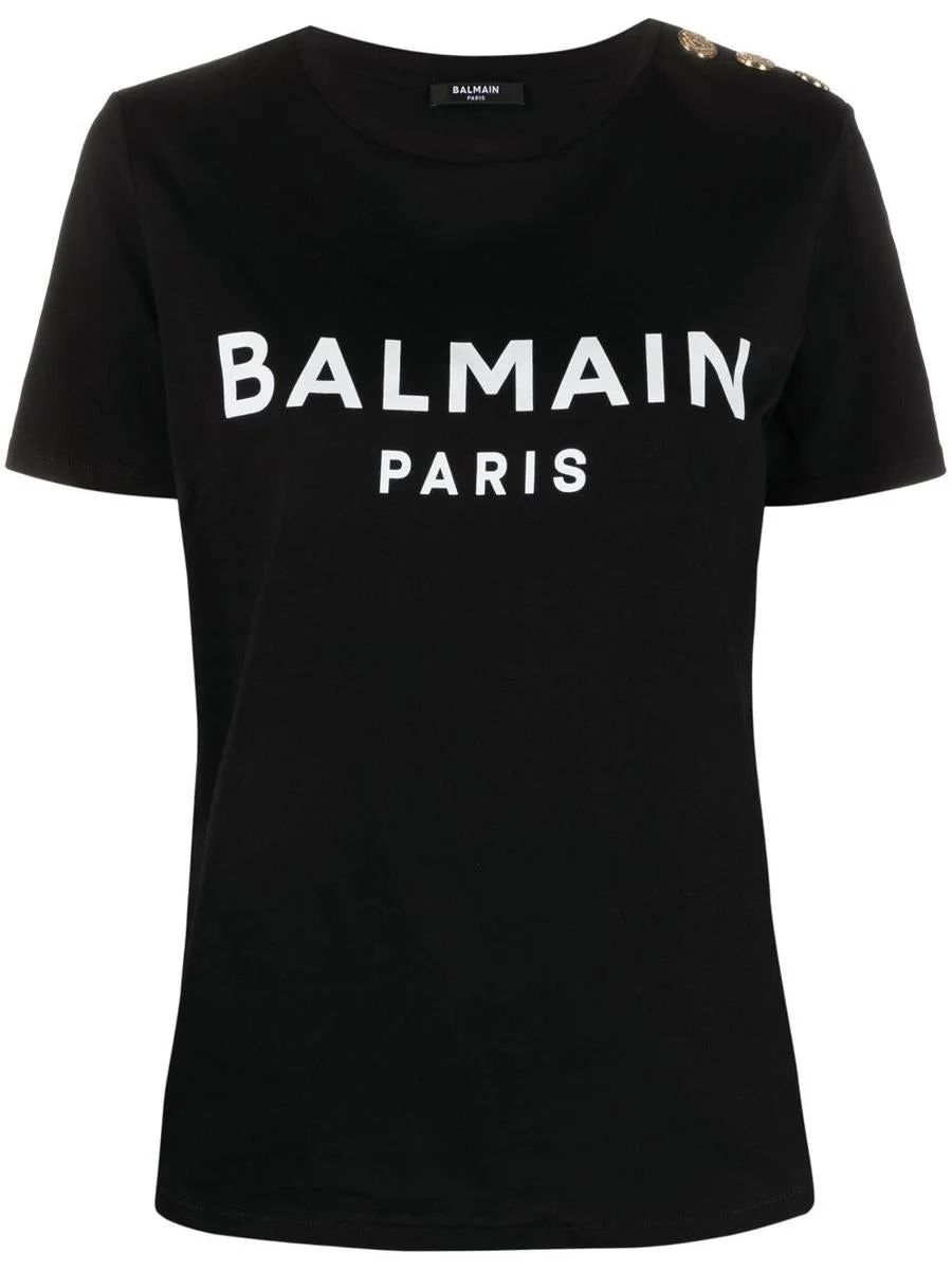 BALMAIN BLACK AND WHITE COTTON T-SHIRT - 1