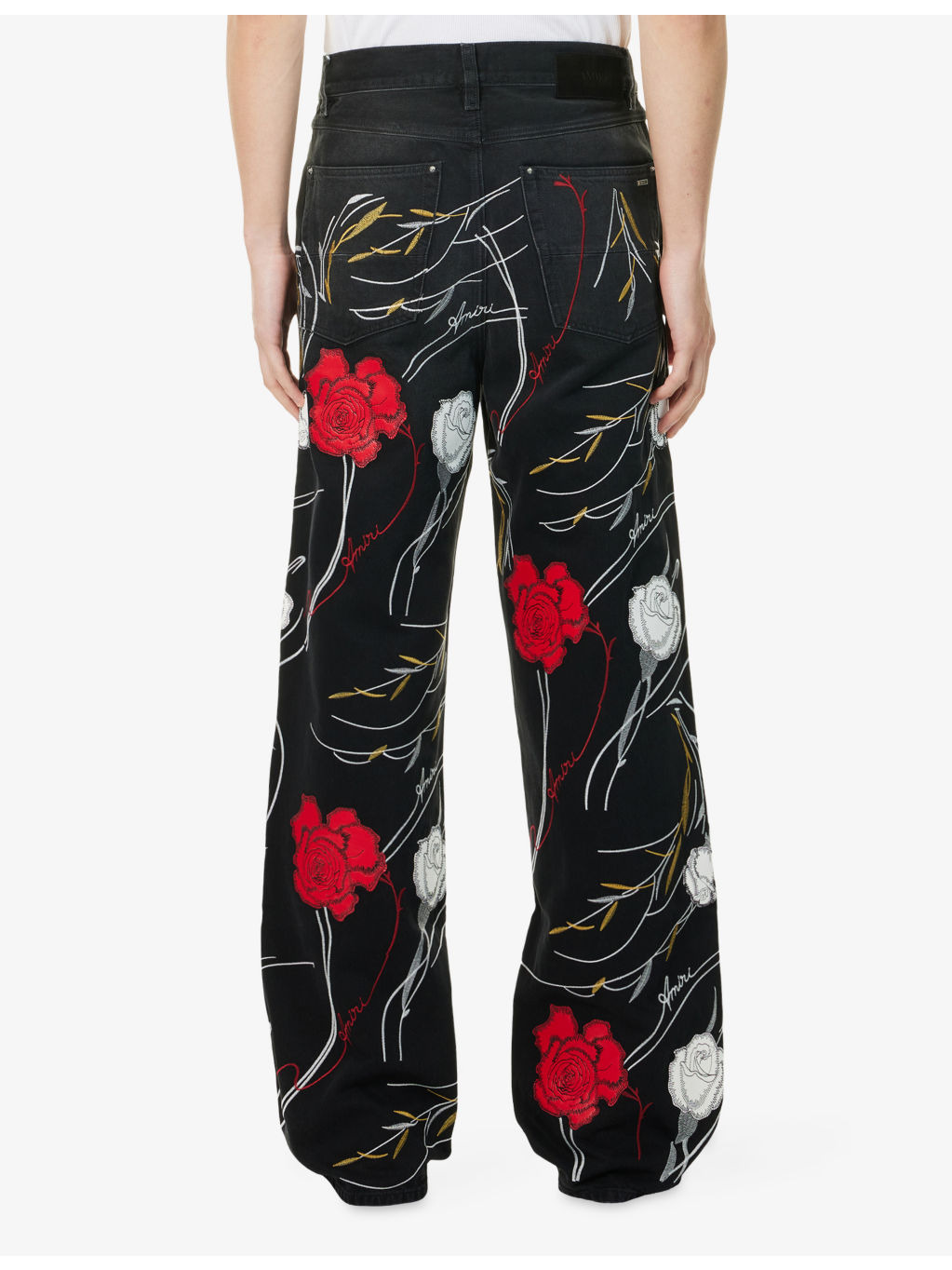 Floral-Embroidery Baggy Denim Jeans - 4