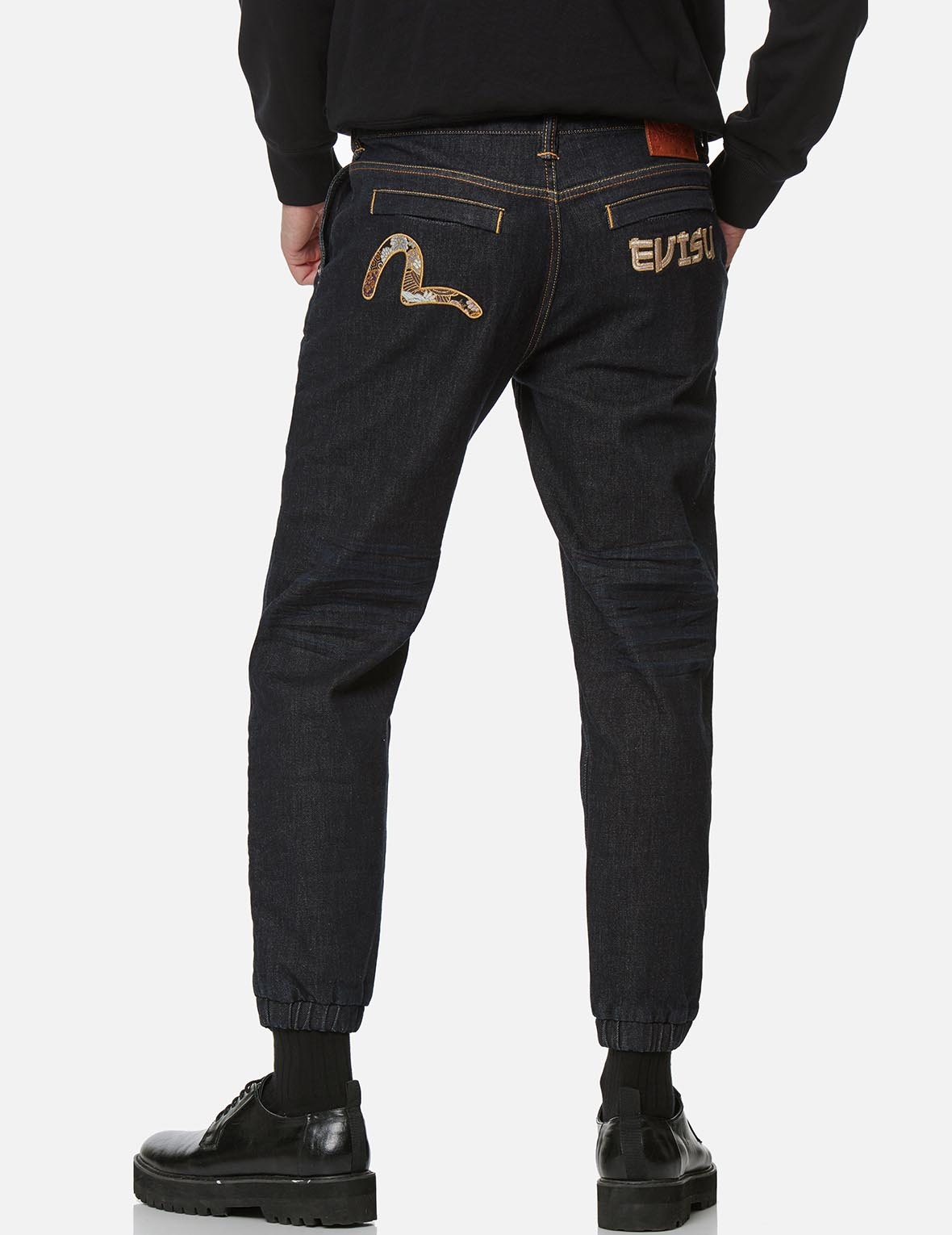 BROCADE SEAGULL APPLIQUÉ DENIM JOGGER PANTS - 3